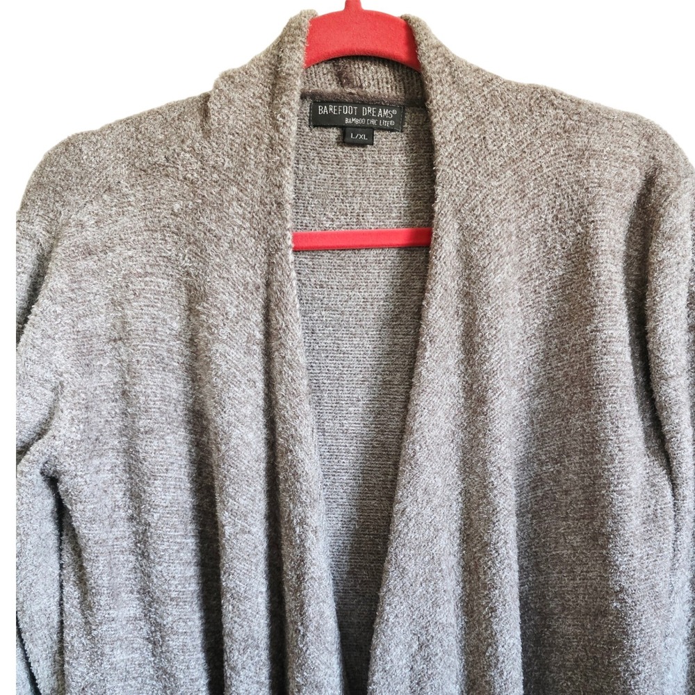 Barefoot Dreams Bamboo Chic Lite Open‎ Cardigan Duster LXL Taupe Cozy Knit